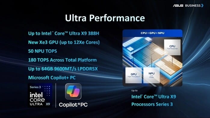 ASUS ExpertBook Ultra dilihat dari sudut samping memperlihatkan profil tipis sasis