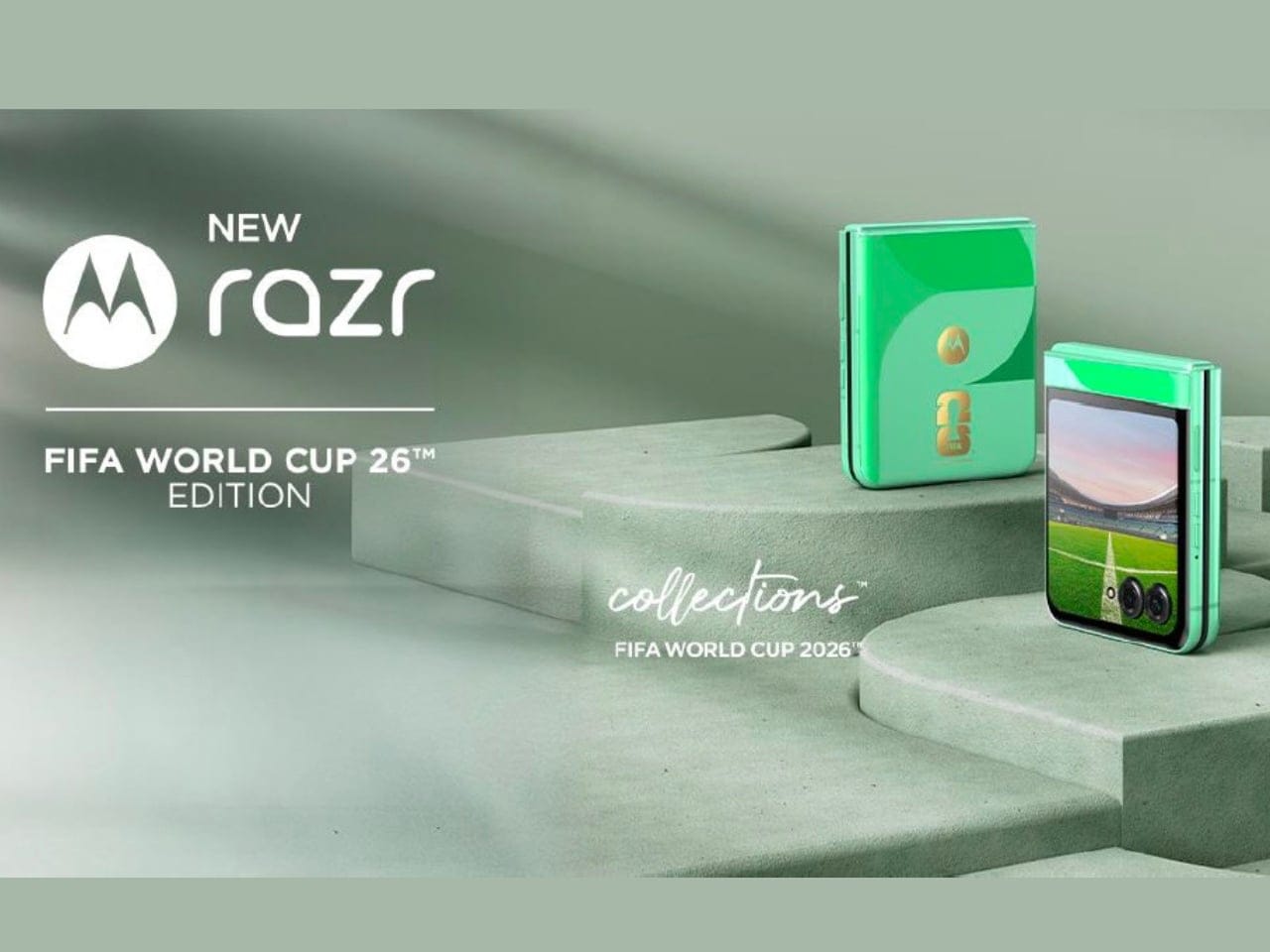 Desain belakang Motorola Razr edisi Piala Dunia 2026 berwarna hijau lapangan