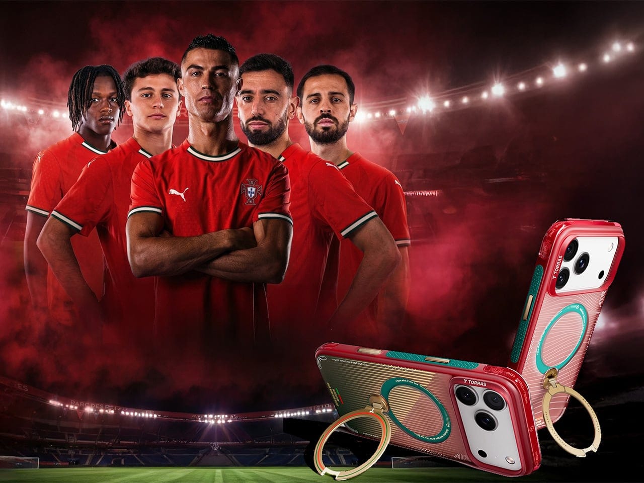 Desain gradasi merah-hijau pada casing TORRAS Q3 Air Timnas Portugal