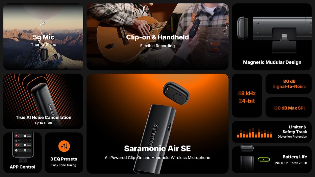 Dua unit pemancar Saramonic Air SE terpasang pada charging bar magnetis.