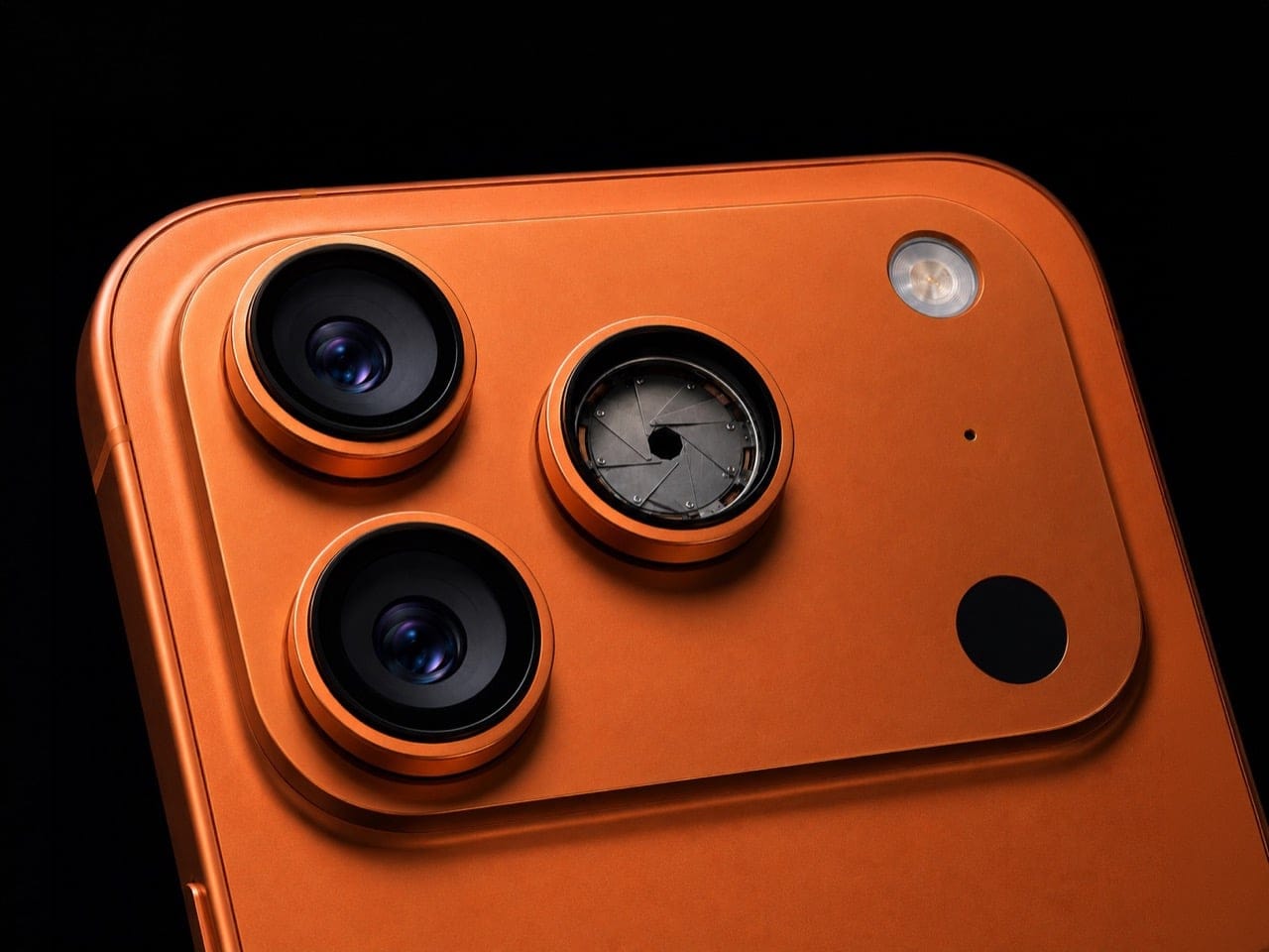 Ilustrasi mekanisme bilah aperture di lensa iPhone menutup mengatur cahaya