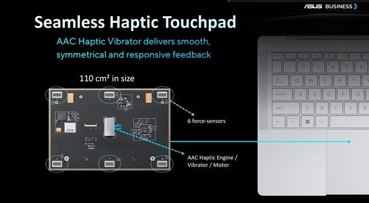 Keyboard spill-resistant dan haptic touchpad ASUS ExpertBook Ultra