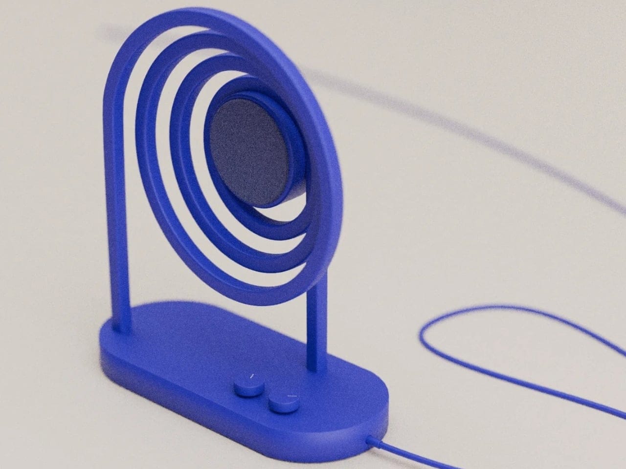 Konsep gelombang suara visual speaker Loopen berwarna biru
