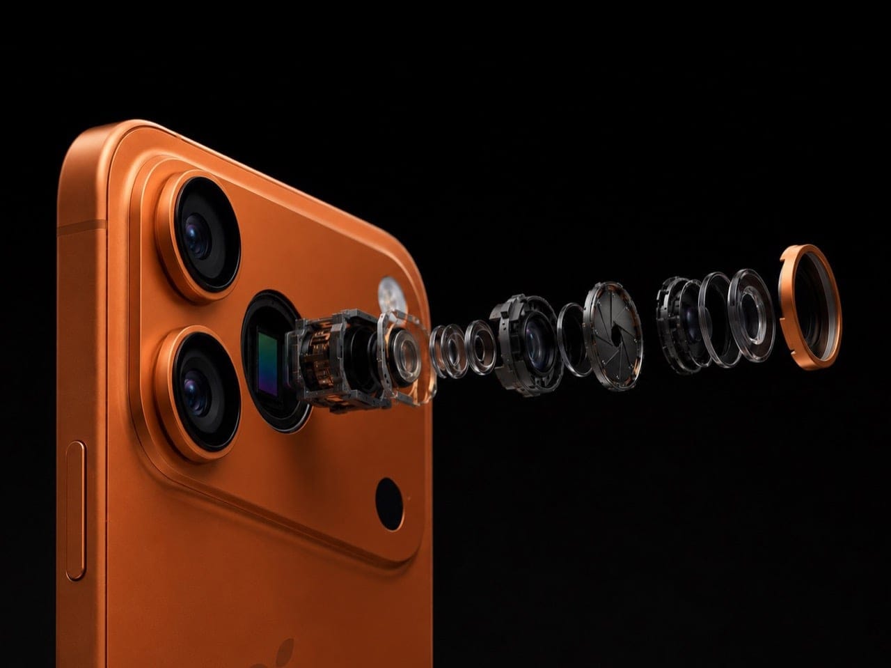 Render konsep iPhone 18 Pro Max dengan tonjolan kamera berisi teknologi lensa mekanis
